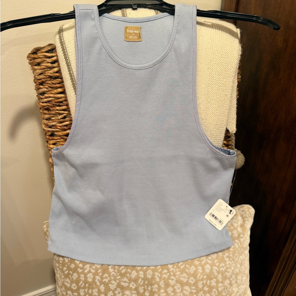Free People Light Blue Ribbed Tank Top